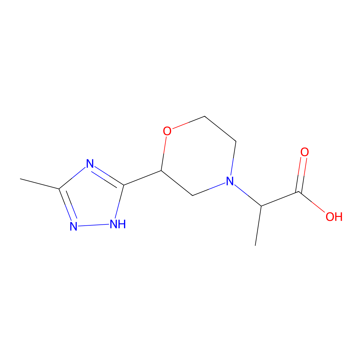2-(2-(3-Methyl-1H-1,2,4-triazol-5-yl)morpholino)propanoic acid molecular structure, CAS 1394116-44-9