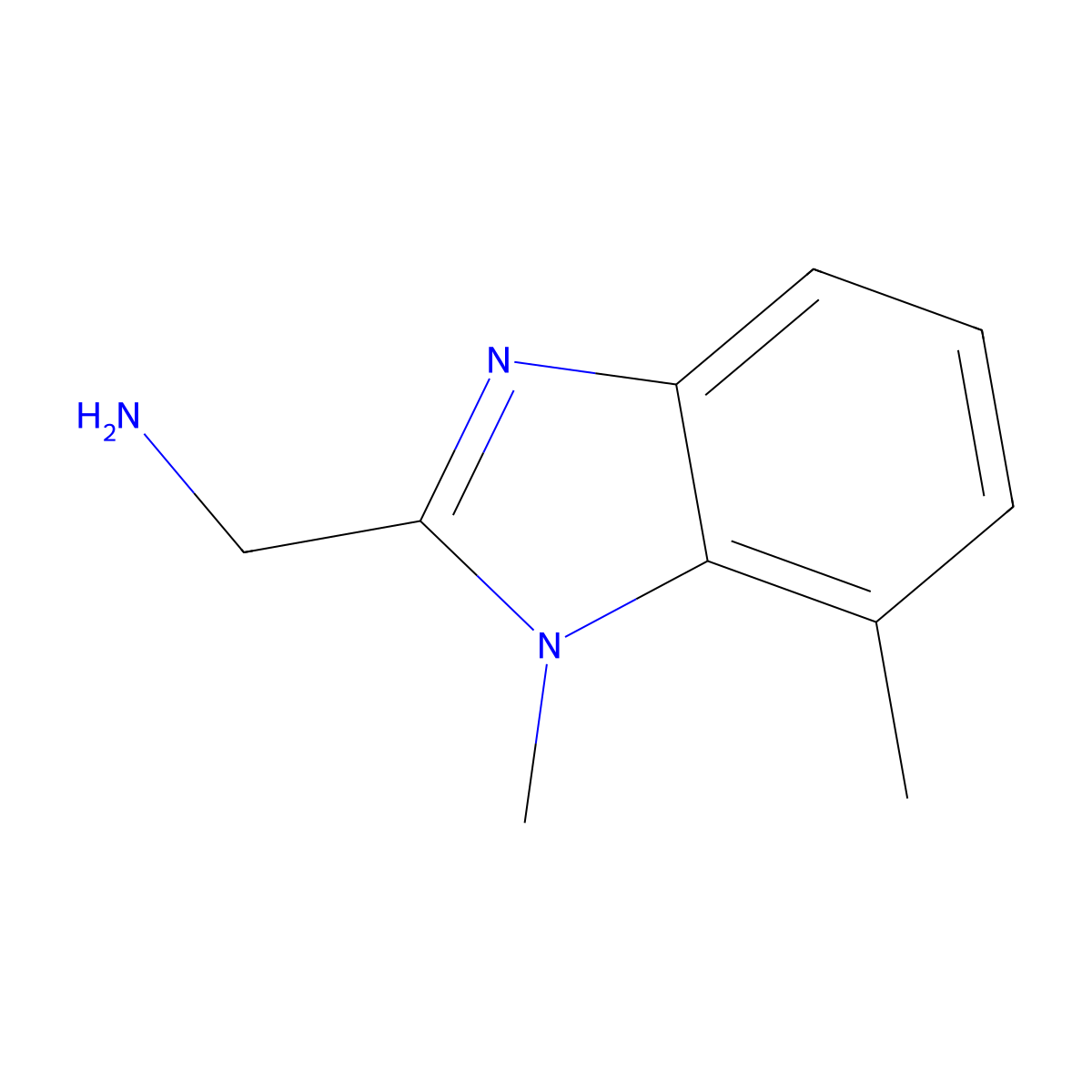 (1,7-dimethyl-1H-1,3-benzodiazol-2-yl)methanamine molecular structure, CAS 1394116-47-2