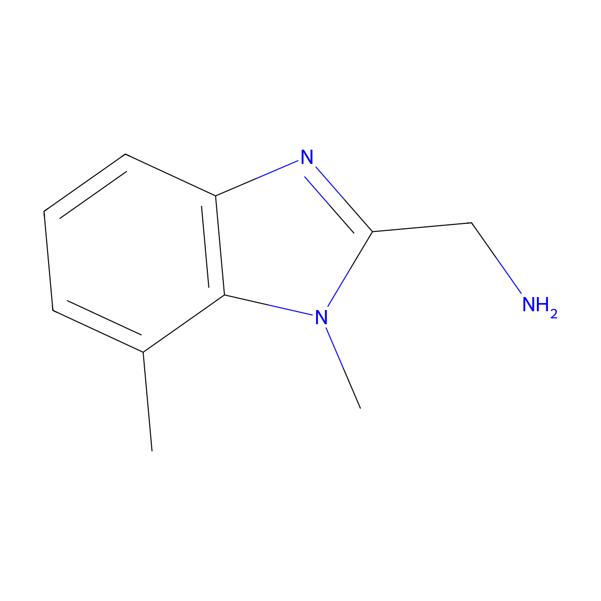 (1,7-dimethyl-1H-1,3-benzodiazol-2-yl)methanamine molecular structure, CAS 1394116-47-2