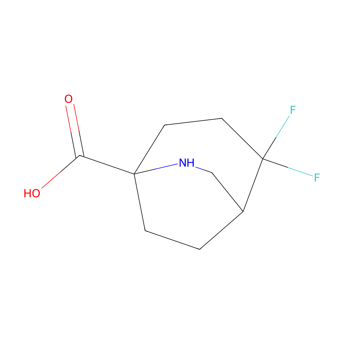 2,2-Difluoro-6-azabicyclo[3.2.2]nonane-5-carboxylic acid molecular structure, CAS 1394116-73-4