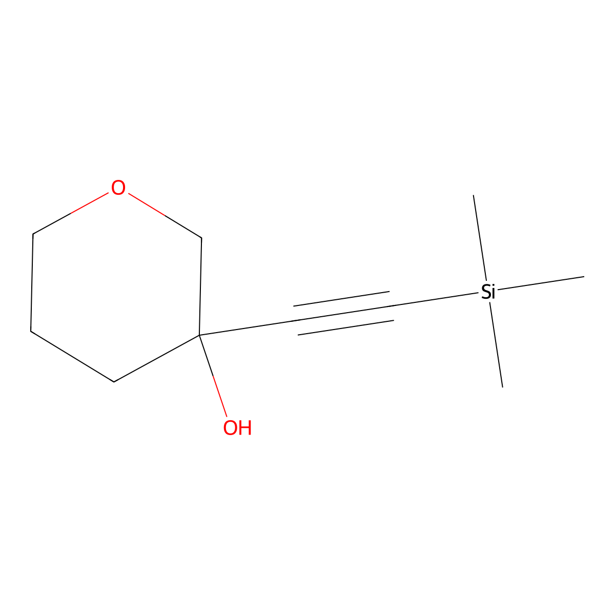 3-((trimethylsilyl)ethynyl)tetrahydro-2H-pyran-3-ol molecular structure, CAS 1394119-80-2