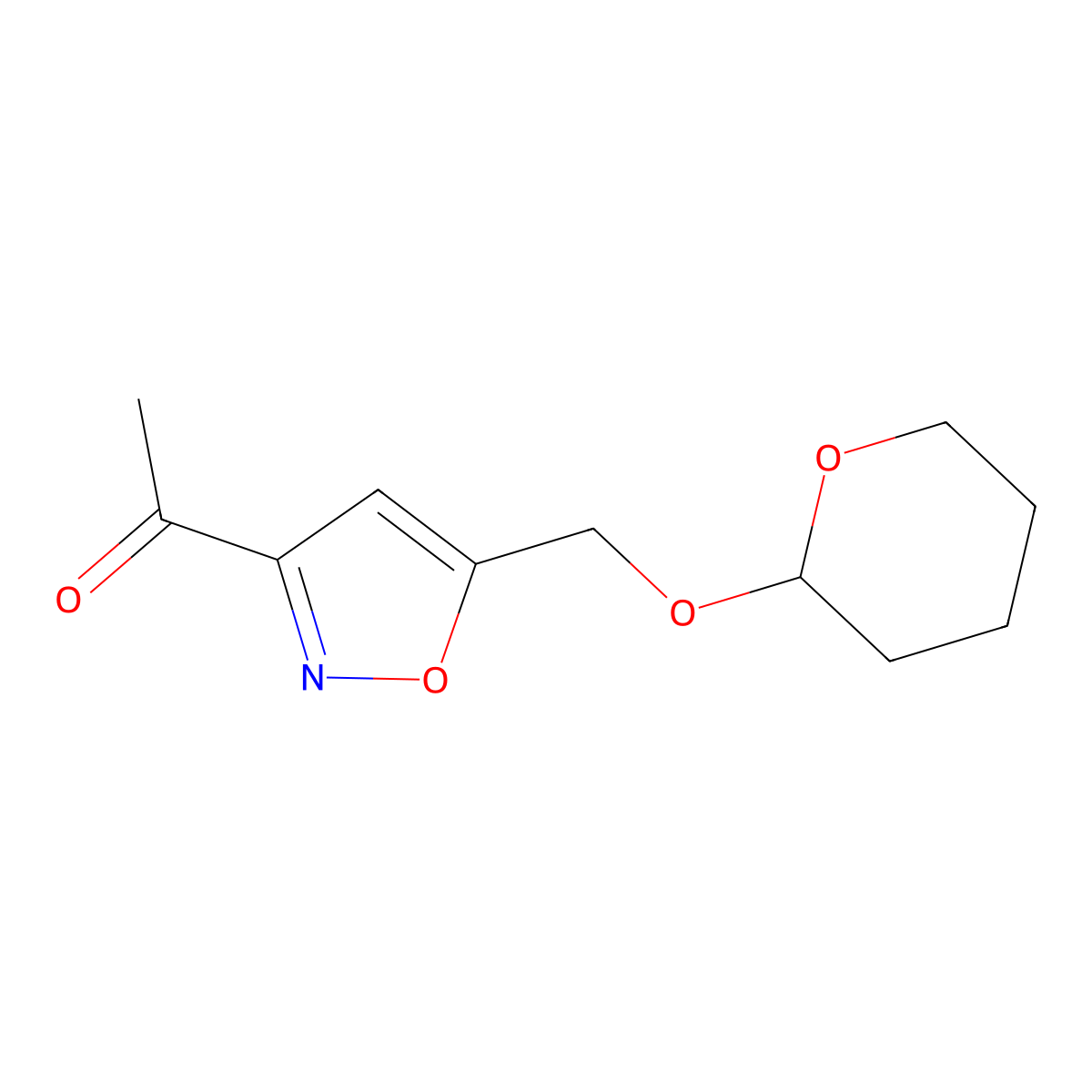 1-(5-(((Tetrahydro-2H-pyran-2-yl)oxy)methyl)isoxazol-3-yl)ethanone molecular structure, CAS 1394120-46-7