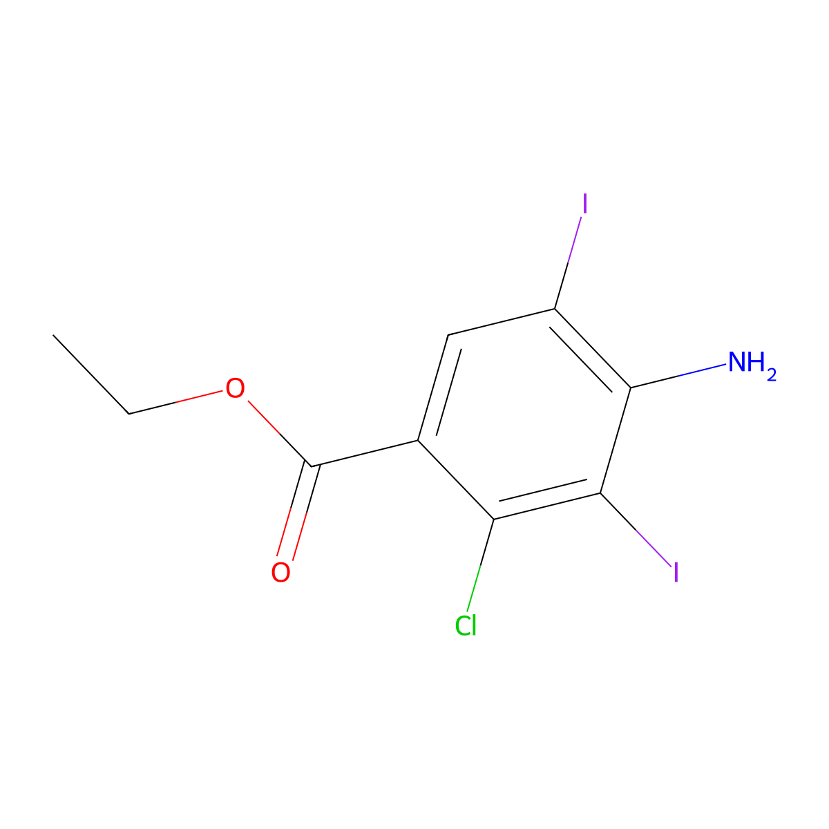 Benzoic acid, 4-amino-2-chloro-3,5-diiodo-, ethyl ester molecular structure, CAS 1394129-98-6