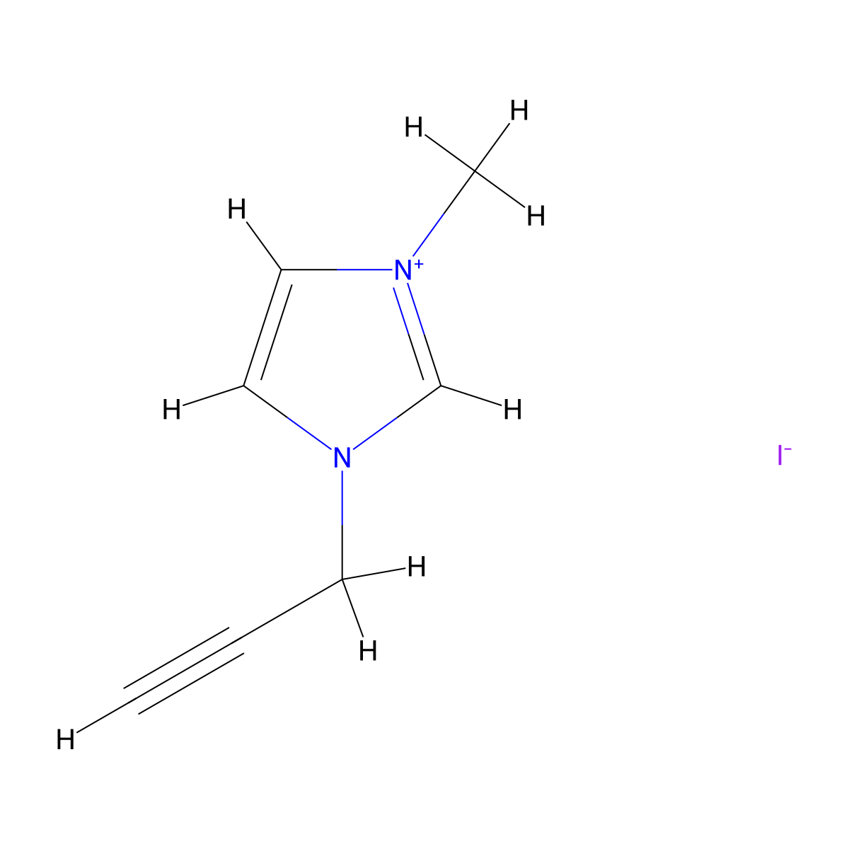 3-methyl-1-(prop-2-yn-1-yl)-1H-imidazol-3-ium iodide molecular structure, CAS 1394180-11-0