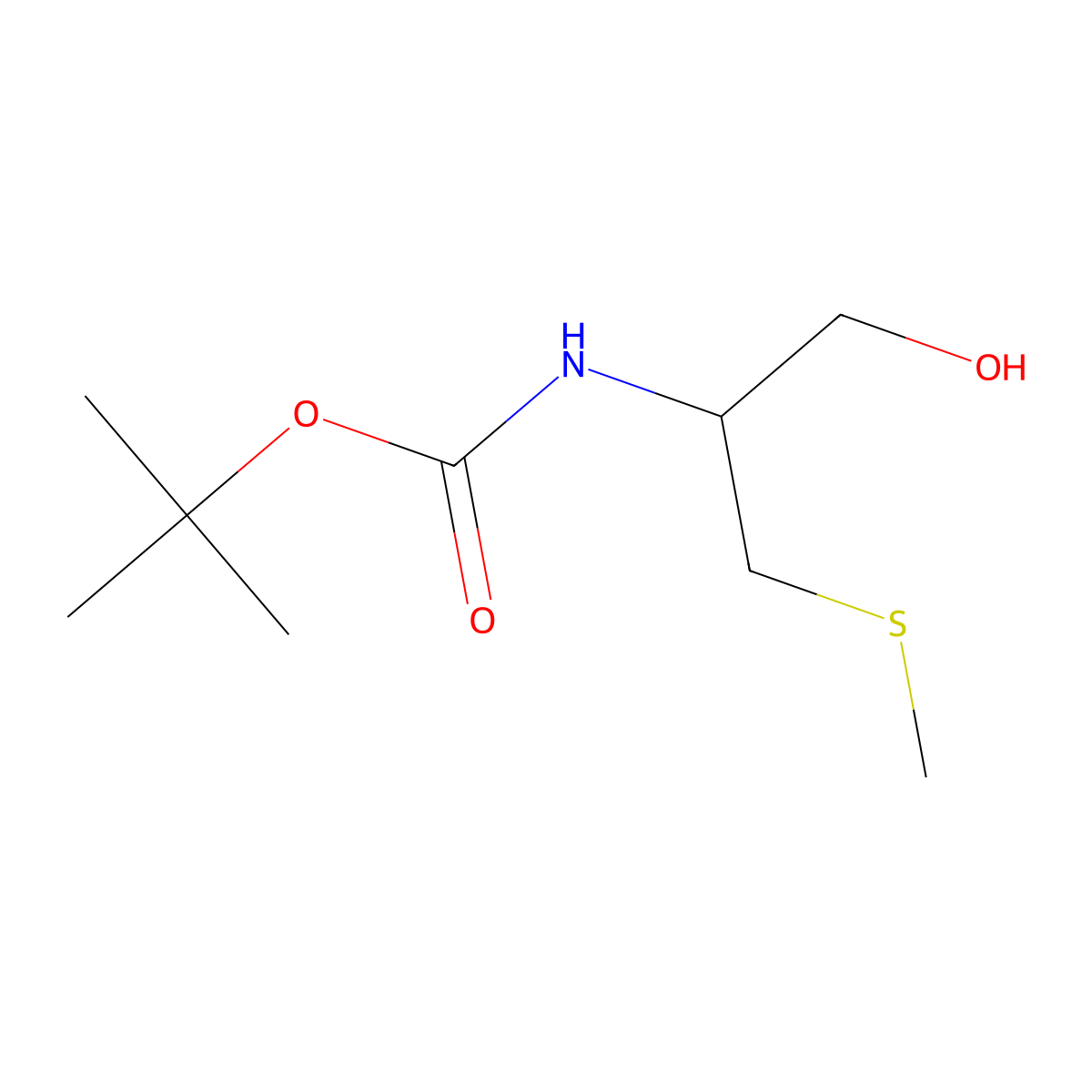 t-butyl (1R)-2-hydroxy-1-[(methylsulfanyl)methyl]ethylcarbamate molecular structure, CAS 139428-97-0