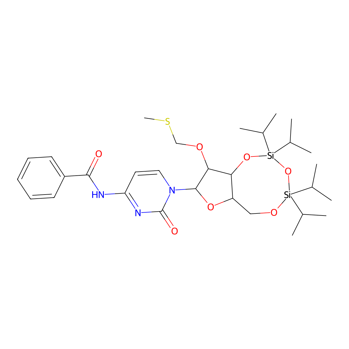 N-Benzoyl-2'-o-[(methylthio)methyl]-3',5'-o-[1,1,3,3-tetrakis(1-methylethyl)-1,3-disiloxanediyl]cytidine molecular structure, CAS 139434-68-7