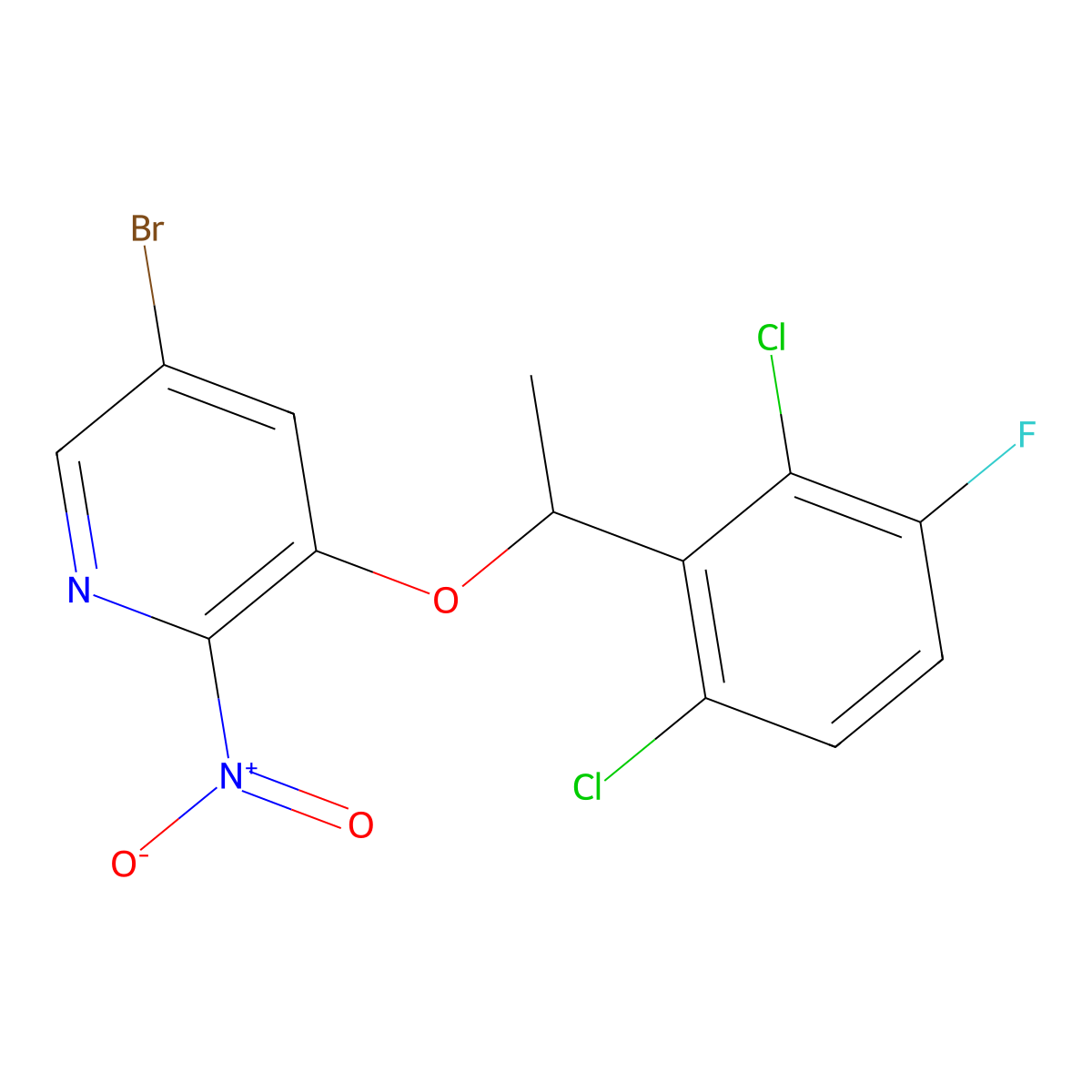 5-Bromo-3-((1R)-1-(2,6-dichloro-3-fluorophenyl)ethoxy)-2-nitropyridine molecular structure, CAS 1394346-24-7