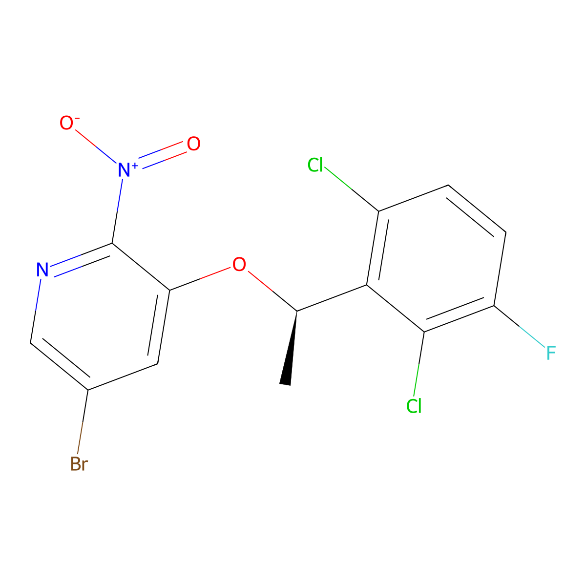 5-Bromo-3-((1R)-1-(2,6-dichloro-3-fluorophenyl)ethoxy)-2-nitropyridine molecular structure, CAS 1394346-24-7