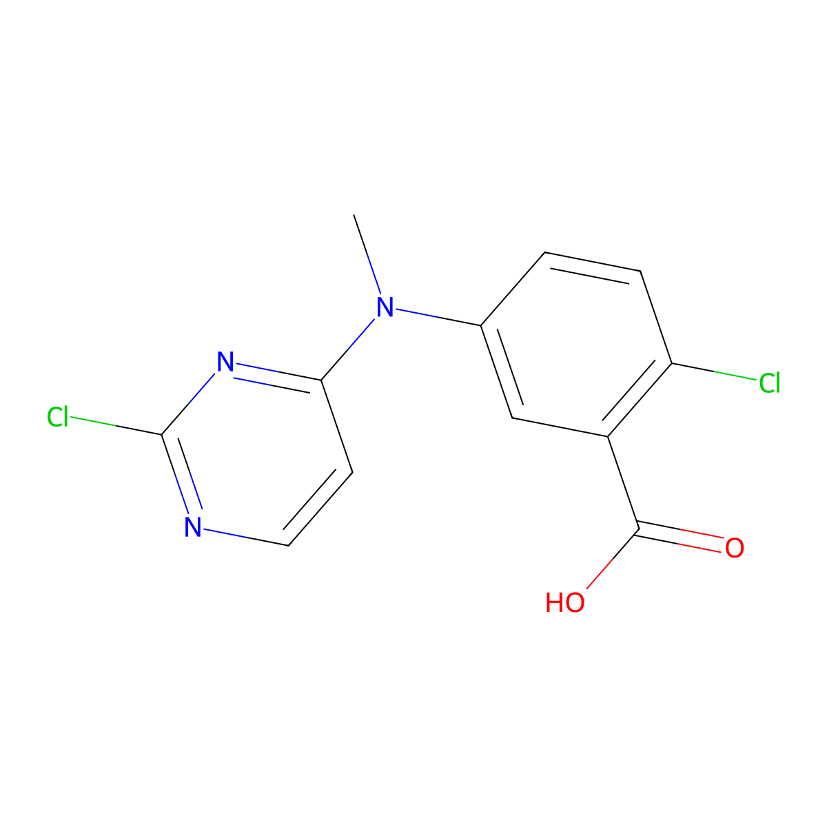 2-Chloro-5-((2-chloropyrimidin-4-yl)(methyl)amino)benzoic acid molecular structure, CAS 1394346-86-1