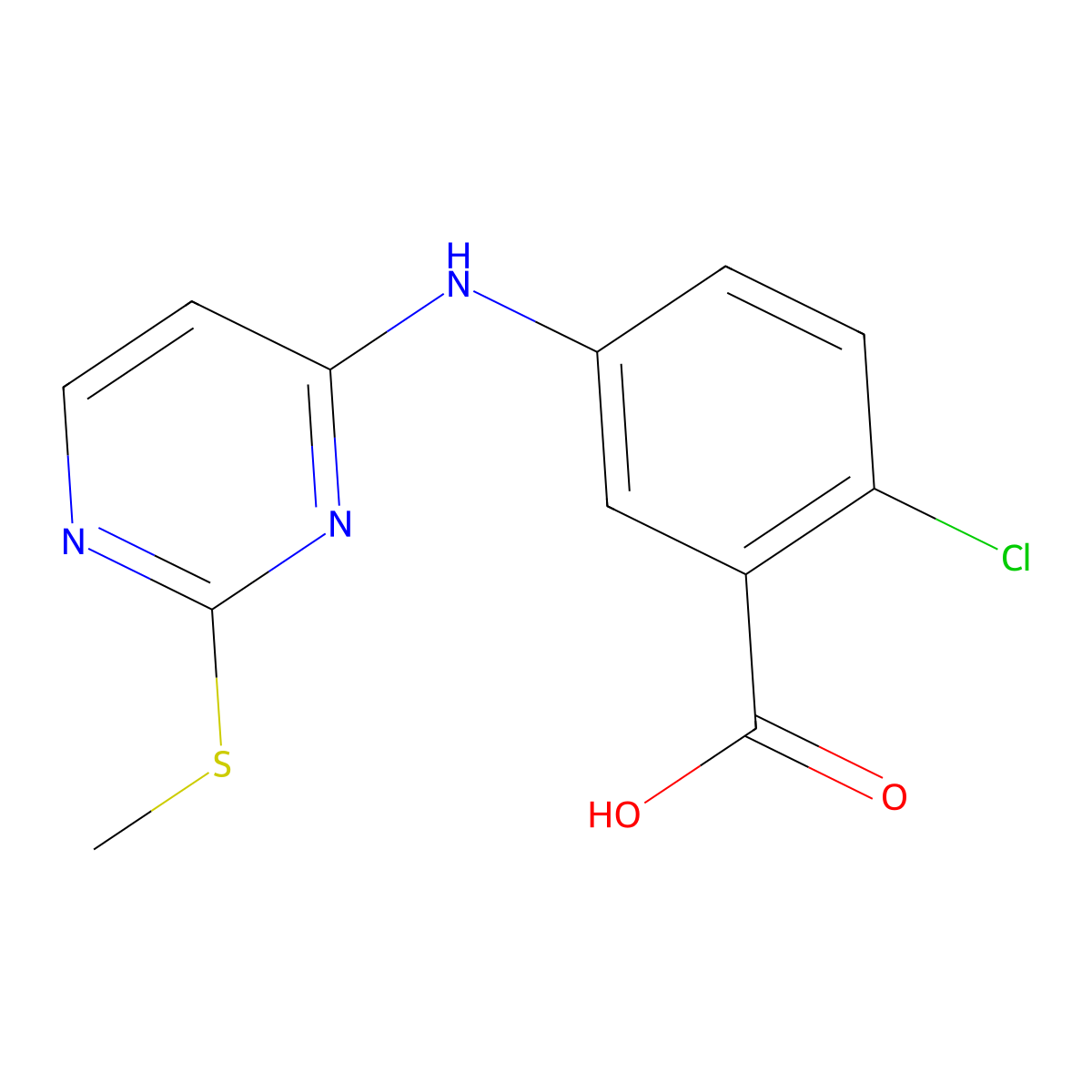 2-Chloro-5-((2-(methylthio)pyrimidin-4-yl)amino)benzoic acid molecular structure, CAS 1394347-57-9