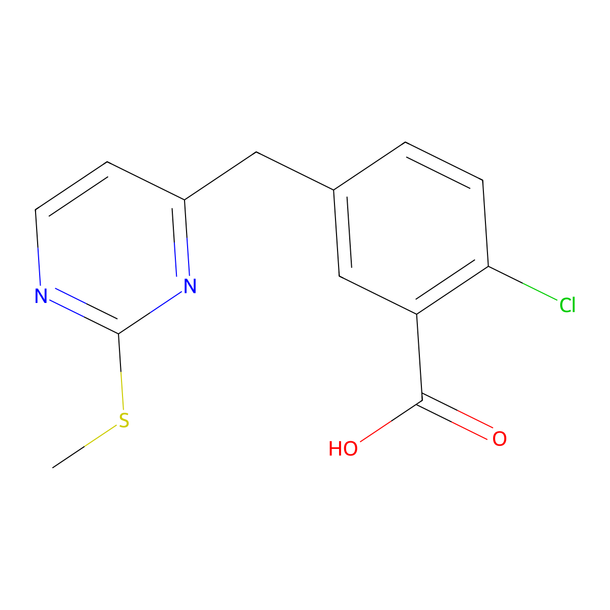 2-Chloro-5-((2-(methylthio)pyrimidin-4-yl)methyl)benzoic acid molecular structure, CAS 1394349-31-5