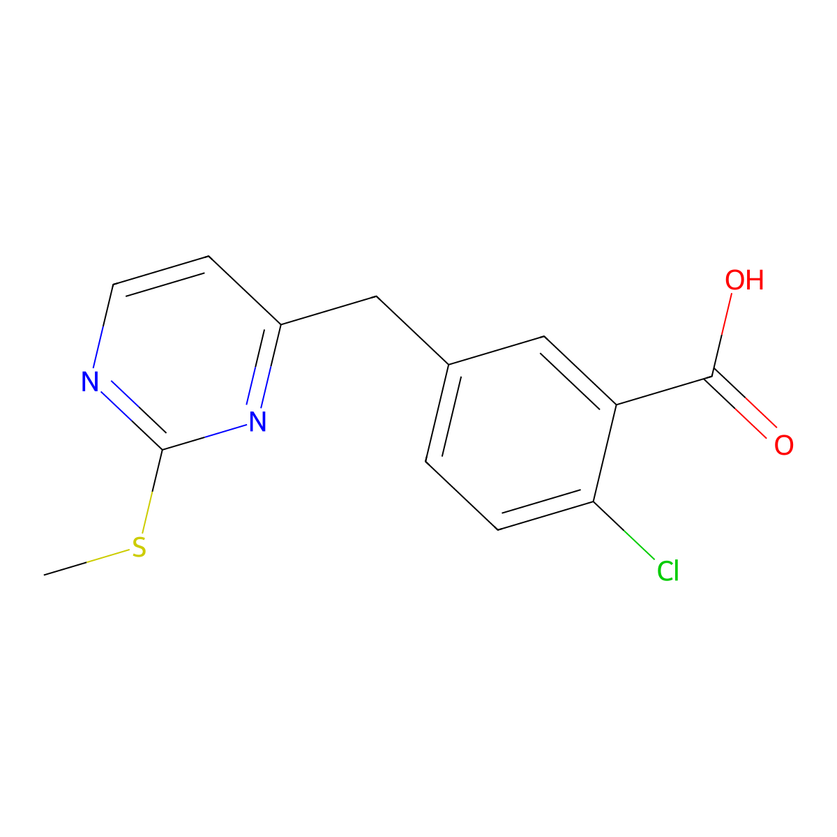 2-Chloro-5-((2-(methylthio)pyrimidin-4-yl)methyl)benzoic acid molecular structure, CAS 1394349-31-5