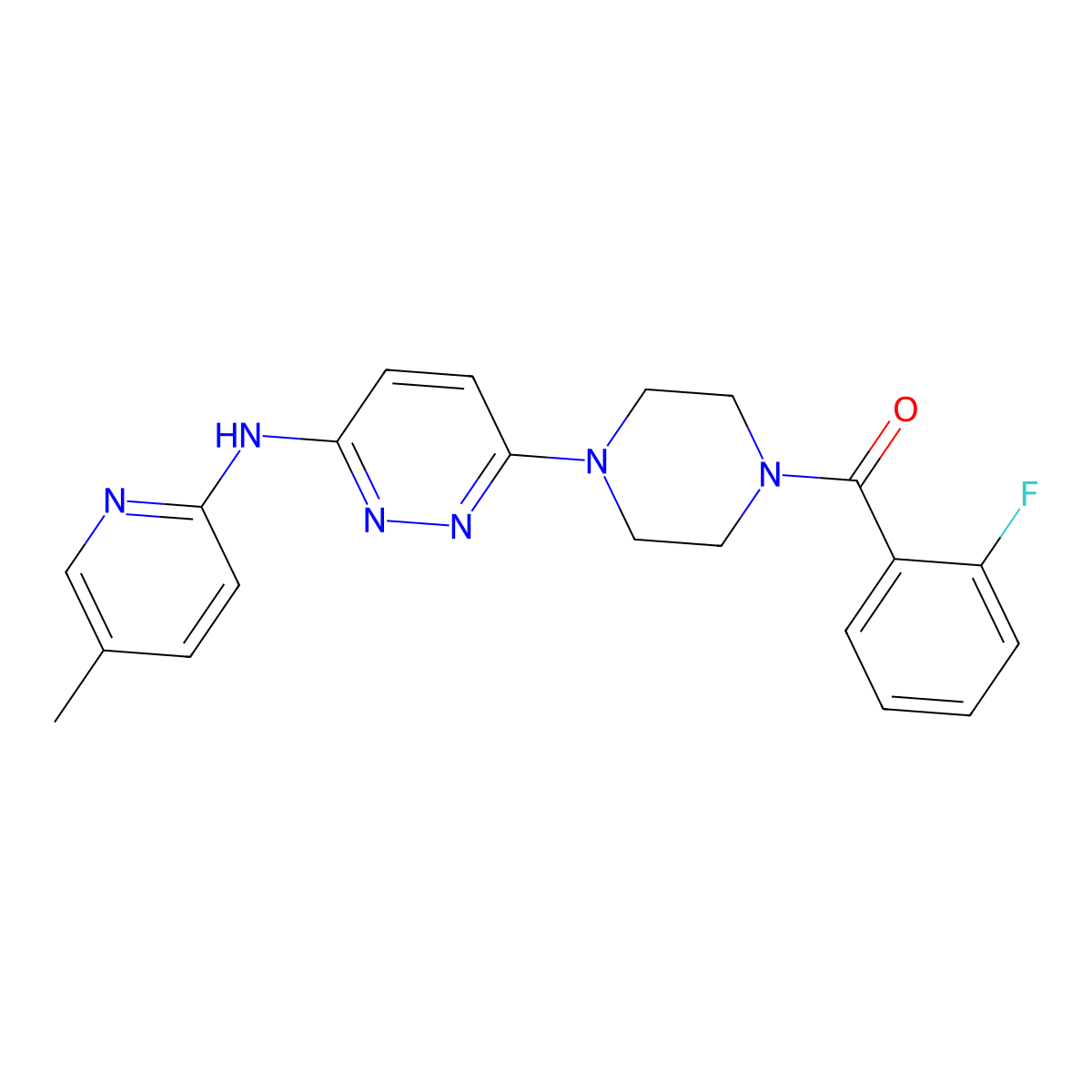 (2-Fluorophenyl)(4-(6-((5-methylpyridin-2-yl)amino)pyridazin-3-yl)piperazin-1-yl)methanone molecular structure, CAS 1394350-88-9