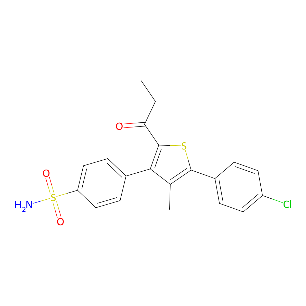 4-(5-(4-Chlorophenyl)-4-methyl-2-propionylthiophen-3-yl)benzenesulfonamide molecular structure, CAS 1394371-75-5
