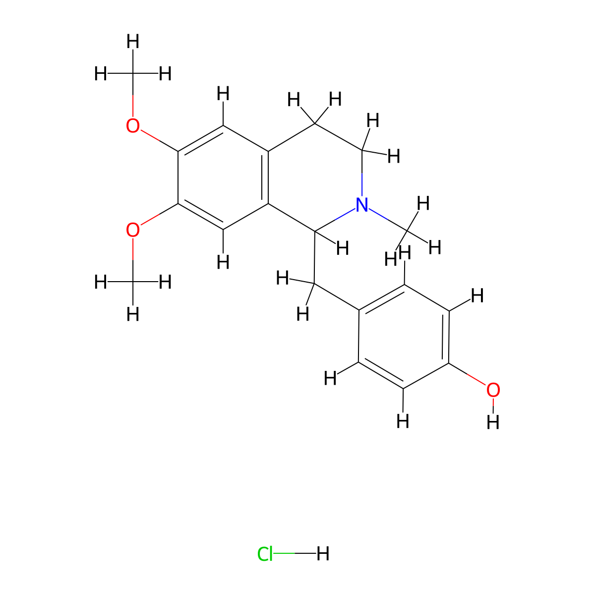 Phenol, 4-((1,2,3,4-tetrahydro-6,7-dimethoxy-2-methyl-1-isoquinolinyl)methyl)-, hydrochloride molecular structure, CAS 13944-21-3