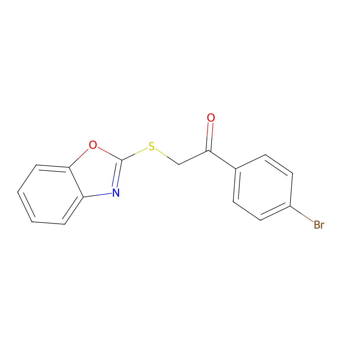 2-(2-Benzoxazolylthio)-1-(4-bromophenyl)ethanone molecular structure, CAS 13944-97-3