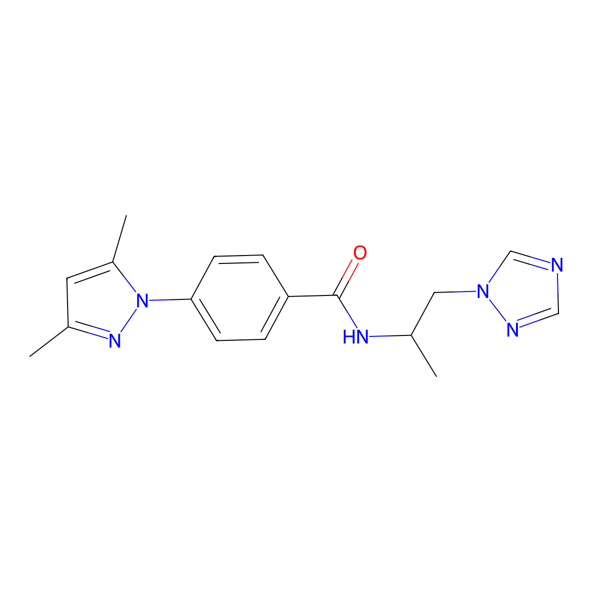 4-(3,5-dimethyl-1H-pyrazol-1-yl)-N-[1-methyl-2-(1H-1,2,4-triazol-1-yl)ethyl]benzamide molecular structure, CAS 1394489-21-4