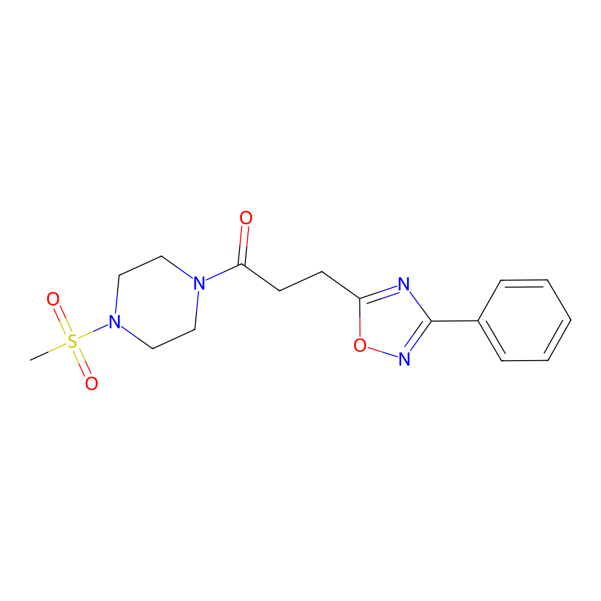 1-[4-(Methylsulfonyl)piperazin-1-yl]-3-(3-phenyl-1,2,4-oxadiazol-5-yl)propan-1-one molecular structure, CAS 1394516-76-7