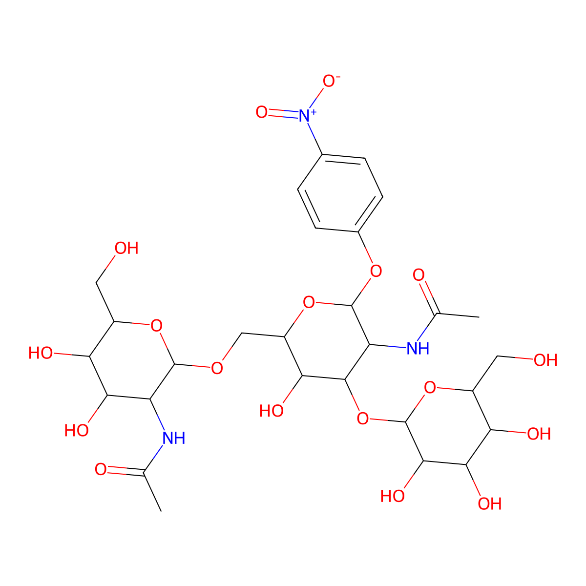 4-Nitrophenyl 2-acetamido-6-O-(2-acetamido-2-deoxy-b-D-glucopyranosyl)-3-O-(b-D-galactopyranosyl)-2-deoxy-a-D-galactopyranoside molecular structure, CAS 139459-55-5