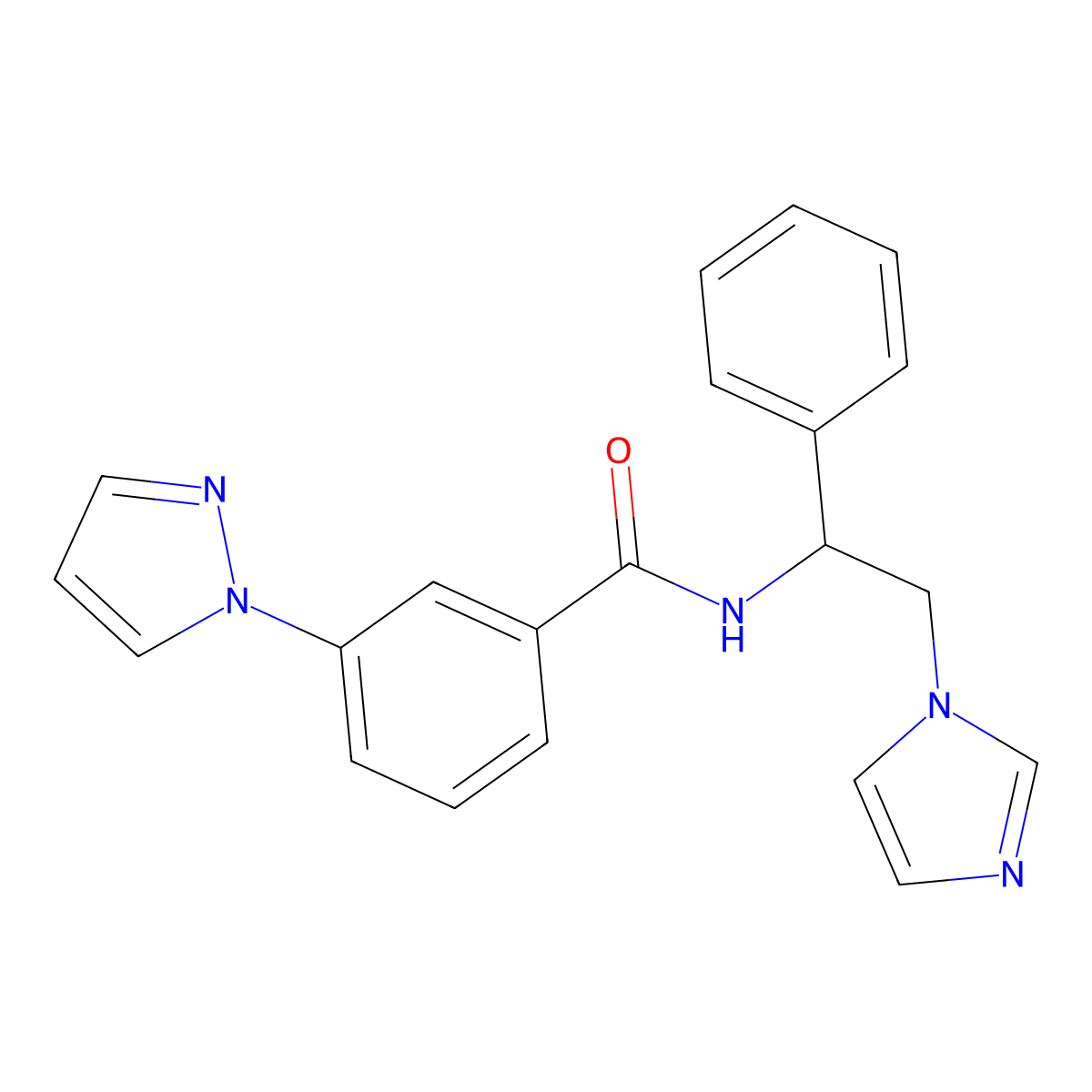 N-[2-(1H-imidazol-1-yl)-1-phenylethyl]-3-(1H-pyrazol-1-yl)benzamide molecular structure, CAS 1394591-79-7