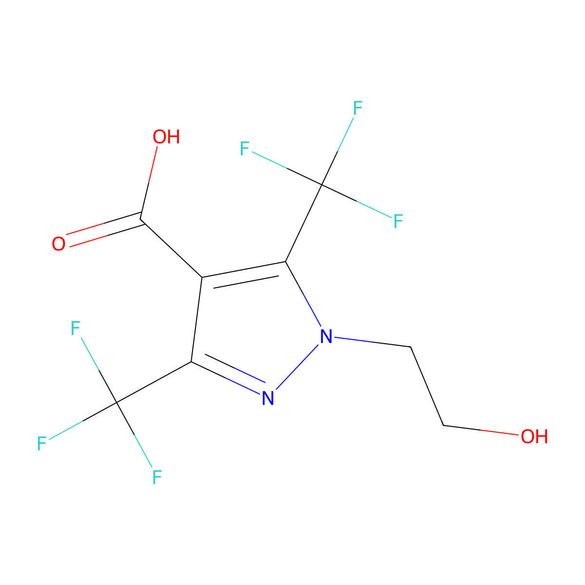 1-(2-hydroxyethyl)-3,5-bis(trifluoromethyl)-1H-pyrazole-4-carboxylic acid molecular structure, CAS 1394647-20-1