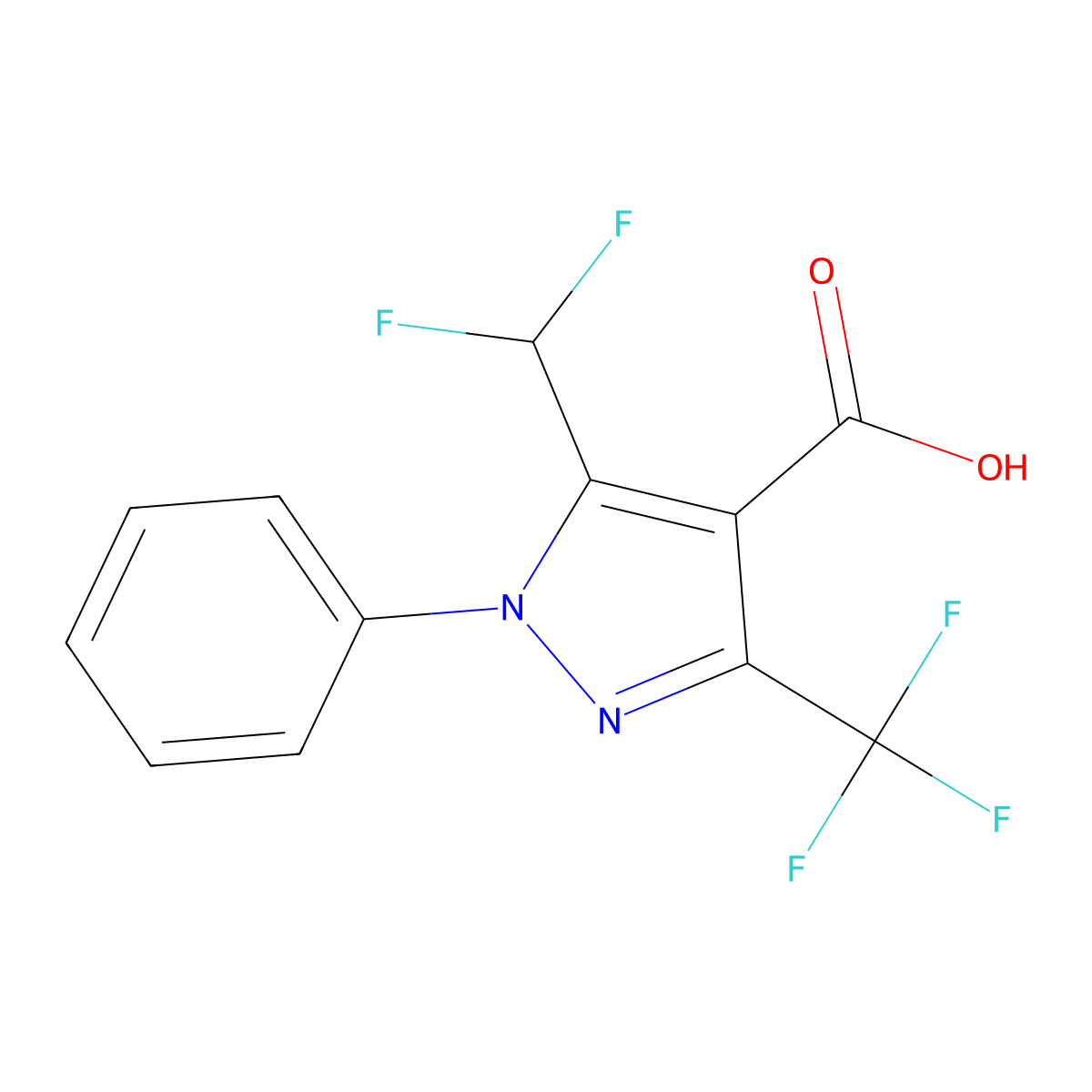 5-(difluoromethyl)-1-phenyl-3-(trifluoromethyl)-1H-pyrazole-4-carboxylic acid molecular structure, CAS 1394647-33-6