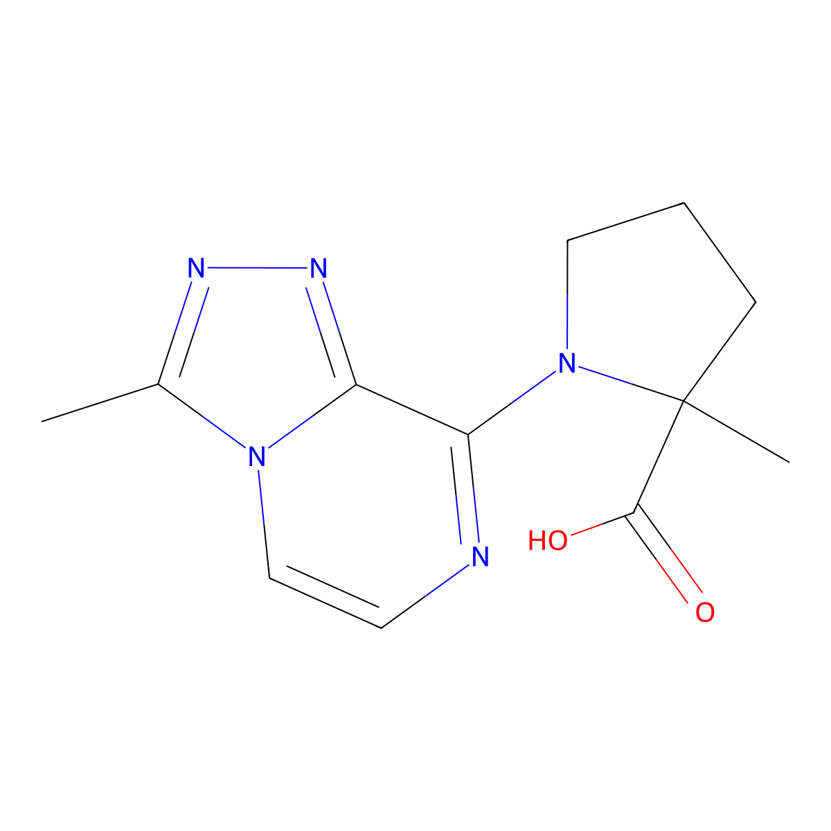2-Methyl-1-{3-methyl-[1,2,4]triazolo[4,3-a]pyrazin-8-yl}pyrrolidine-2-carboxylic acid molecular structure, CAS 1394662-63-5