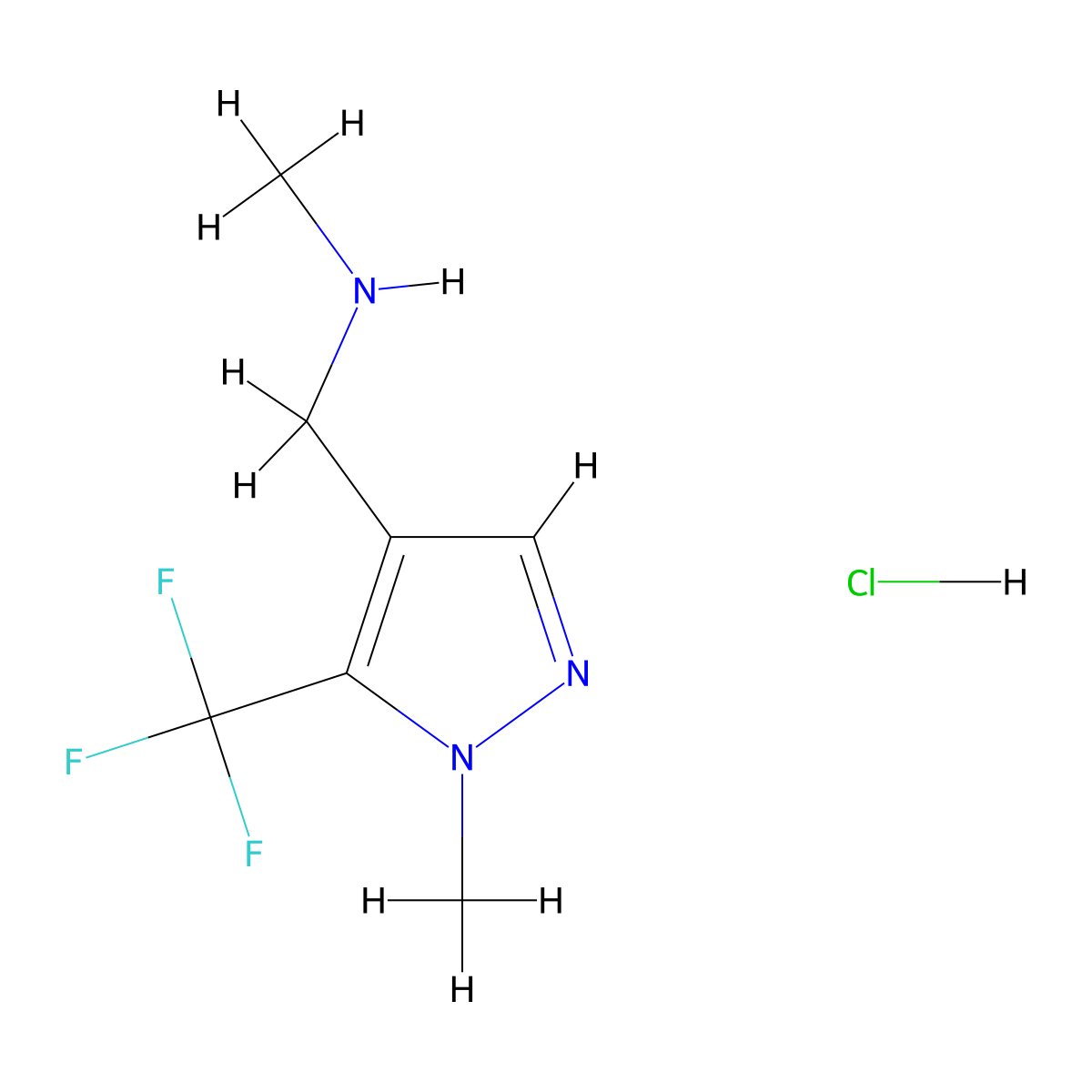 methyl({[1-methyl-5-(trifluoromethyl)-1H-pyrazol-4-yl]methyl})amine hydrochloride molecular structure, CAS 1394663-82-1