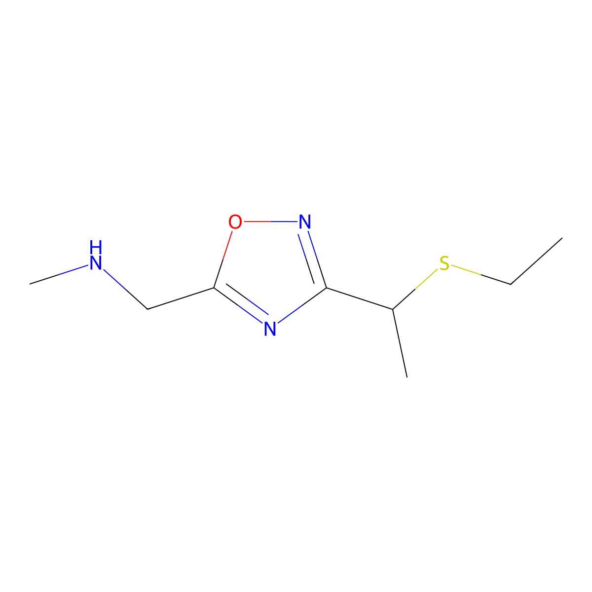 ({3-[1-(Ethylsulfanyl)ethyl]-1,2,4-oxadiazol-5-yl}methyl)(methyl)amine molecular structure, CAS 1394682-47-3