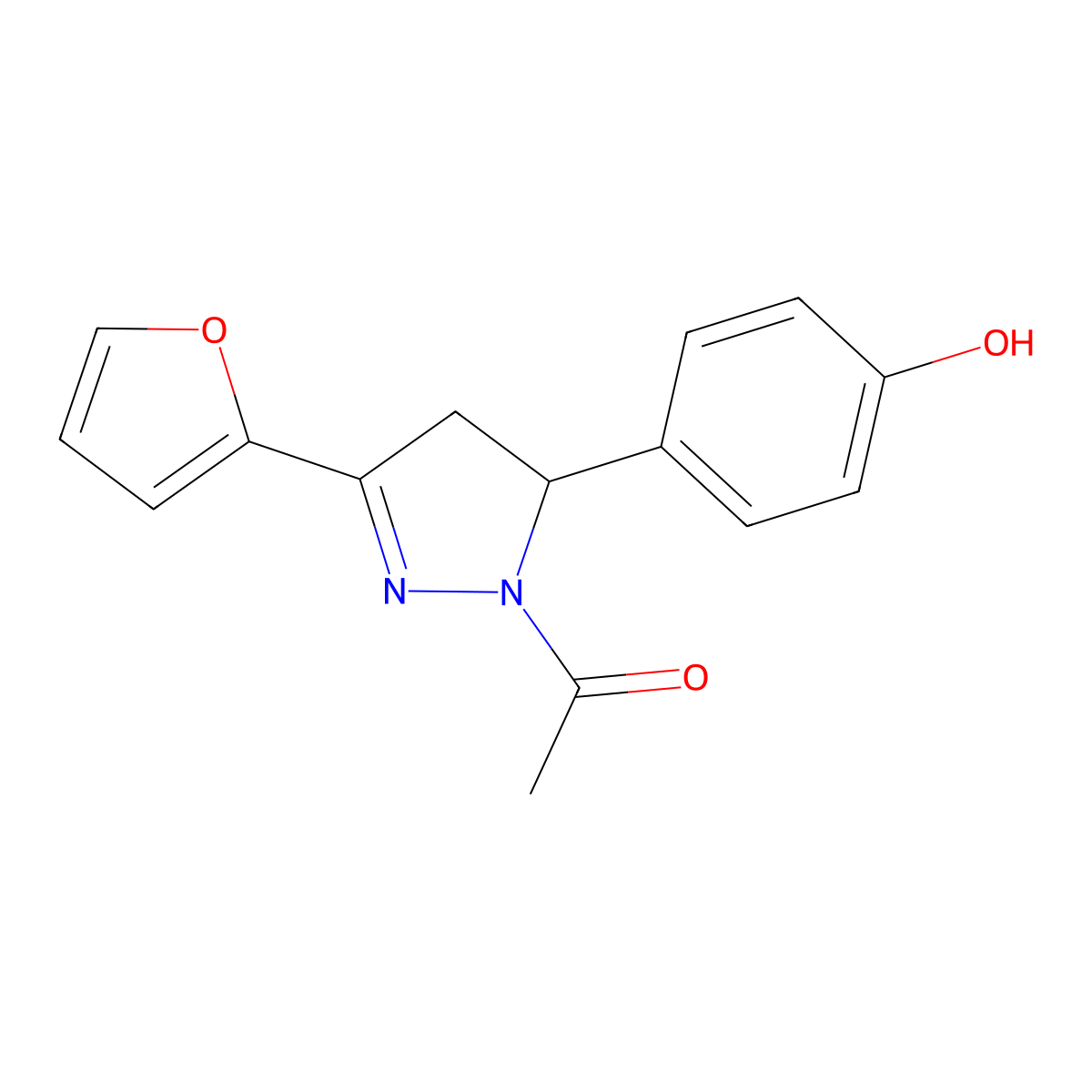 1-(3-(furan-2-yl)-5-(4-hydroxyphenyl)-4,5-dihydro-1H-pyrazol-1-yl)ethanone molecular structure, CAS 1394682-76-8