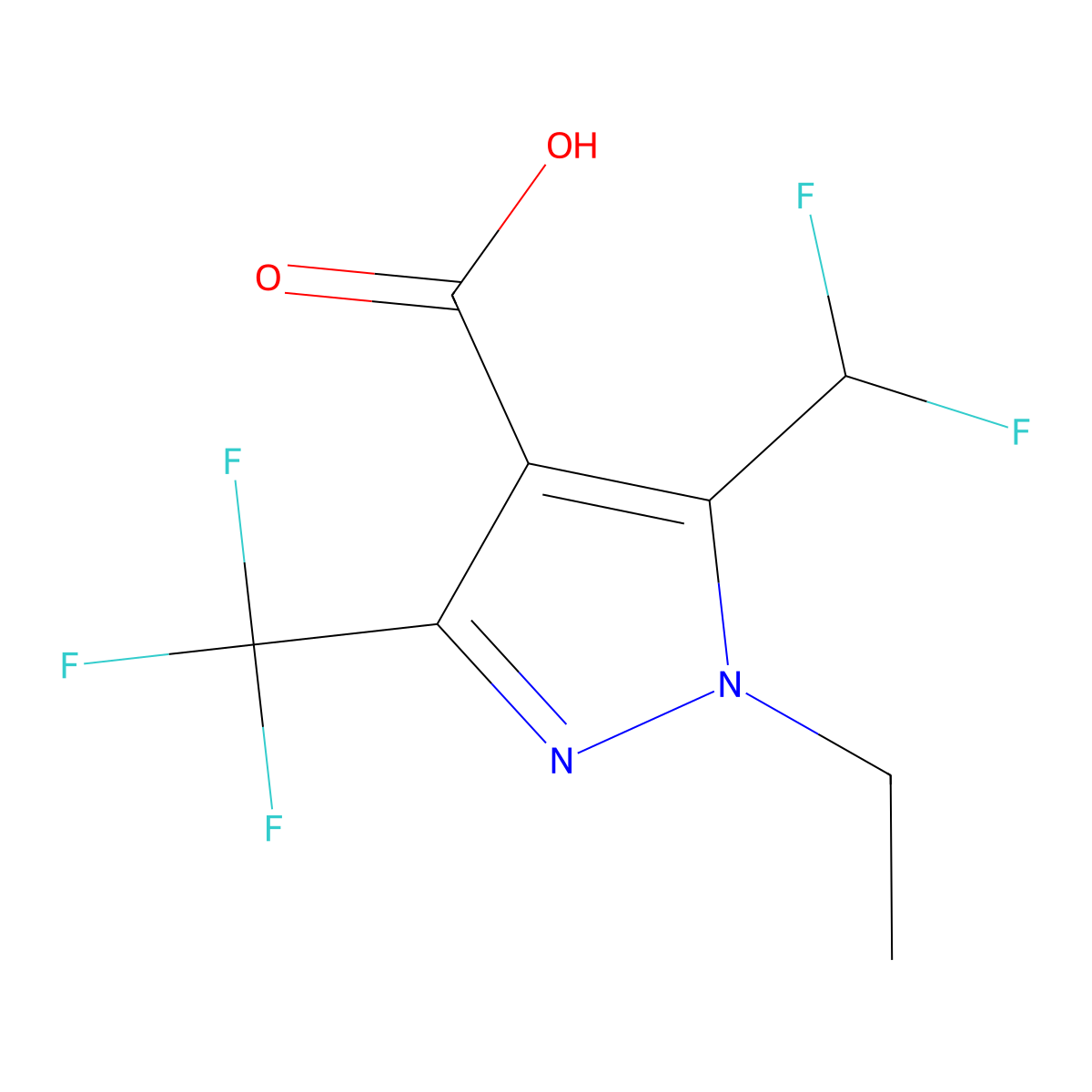 5-(difluoromethyl)-1-ethyl-3-(trifluoromethyl)-1H-pyrazole-4-carboxylic acid molecular structure, CAS 1394690-57-3
