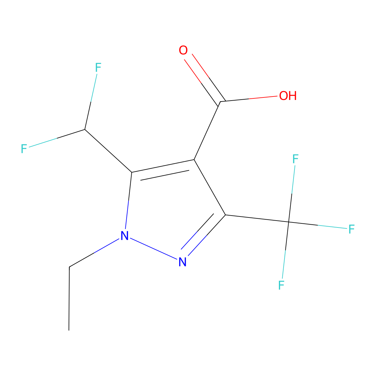 5-(difluoromethyl)-1-ethyl-3-(trifluoromethyl)-1H-pyrazole-4-carboxylic acid molecular structure, CAS 1394690-57-3
