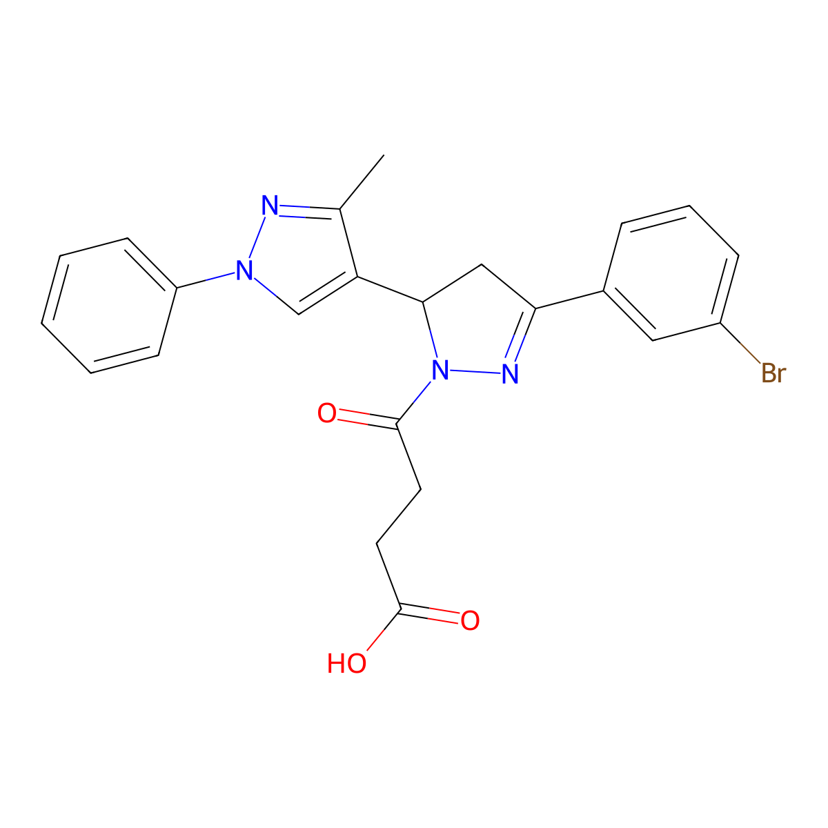 4-[5-(3-bromophenyl)-3'-methyl-1'-phenyl-3,4-dihydro-1'H,2H-[3,4'-bipyrazole]-2-yl]-4-oxobutanoic acid molecular structure, CAS 1394701-46-2
