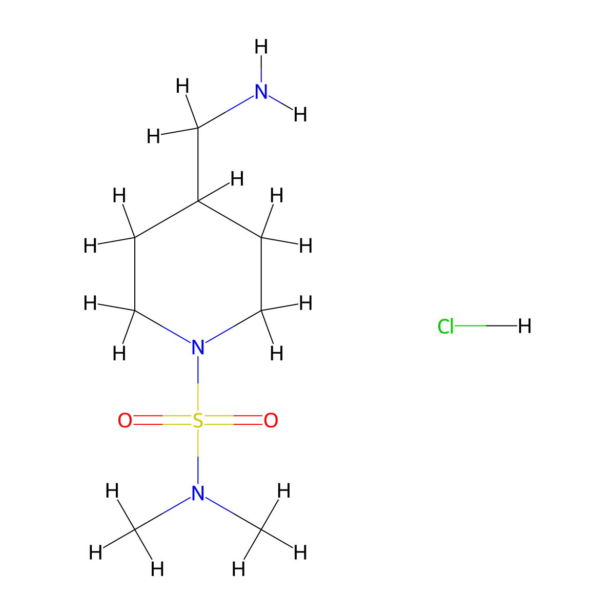 4-(aminomethyl)-N,N-dimethylpiperidine-1-sulfonamide hydrochloride molecular structure, CAS 1394702-33-0