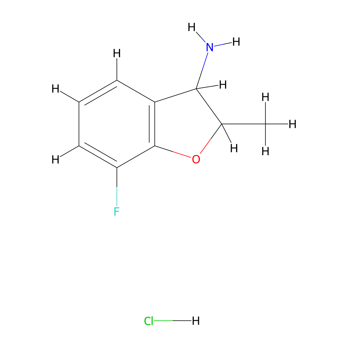 7-Fluoro-2-methyl-2,3-dihydro-1-benzofuran-3-amine hydrochloride molecular structure, CAS 1394731-33-9
