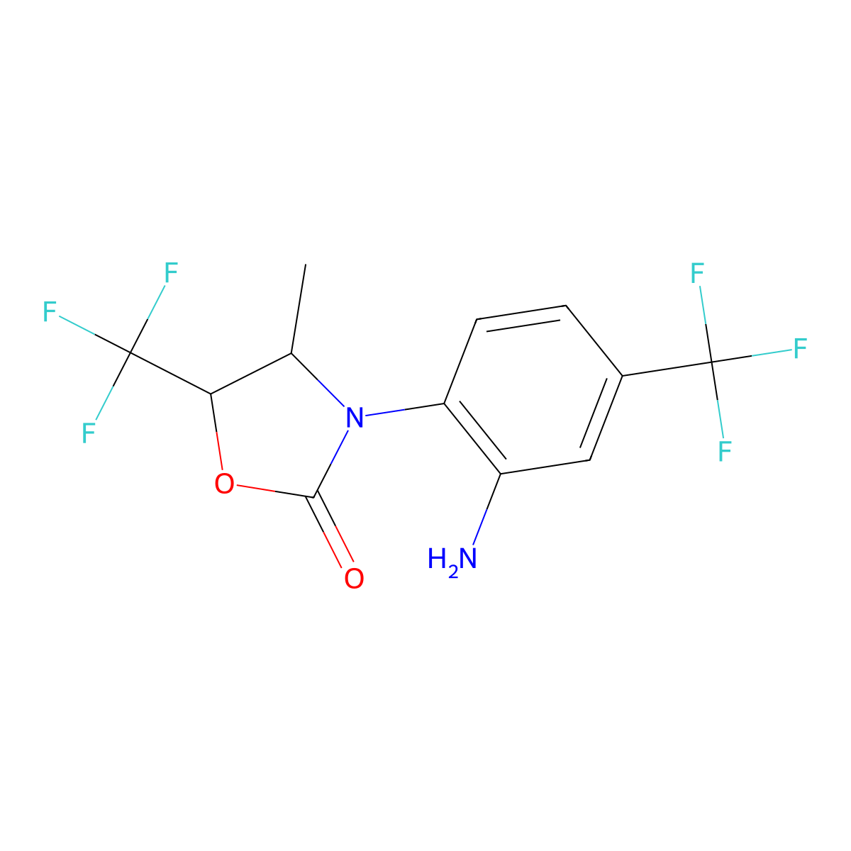 3-[2-Amino-4-(trifluoromethyl)phenyl]-4-methyl-5-(trifluoromethyl)-1,3-oxazolidin-2-one molecular structure, CAS 1394767-33-9