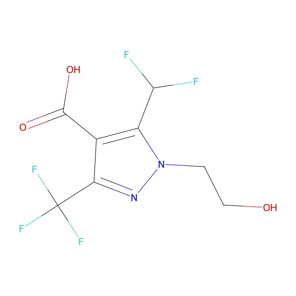 5-(difluoromethyl)-1-(2-hydroxyethyl)-3-(trifluoromethyl)-1H-pyrazole-4-carboxylic acid molecular structure, CAS 1394767-43-1
