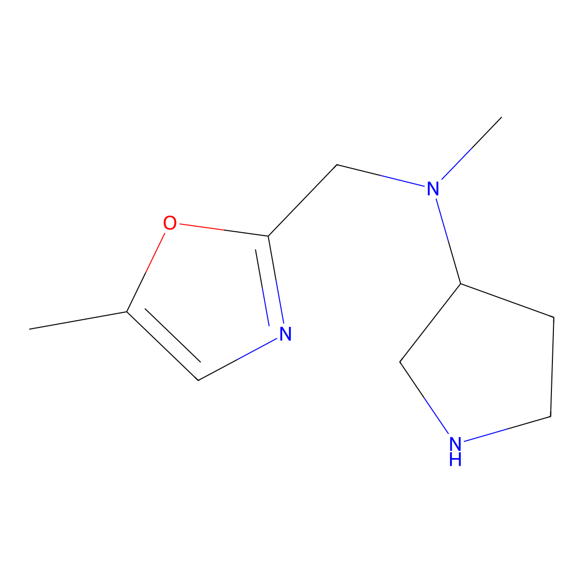 N-methyl-N-[(5-methyl-1,3-oxazol-2-yl)methyl]pyrrolidin-3-amine molecular structure, CAS 1394781-86-2