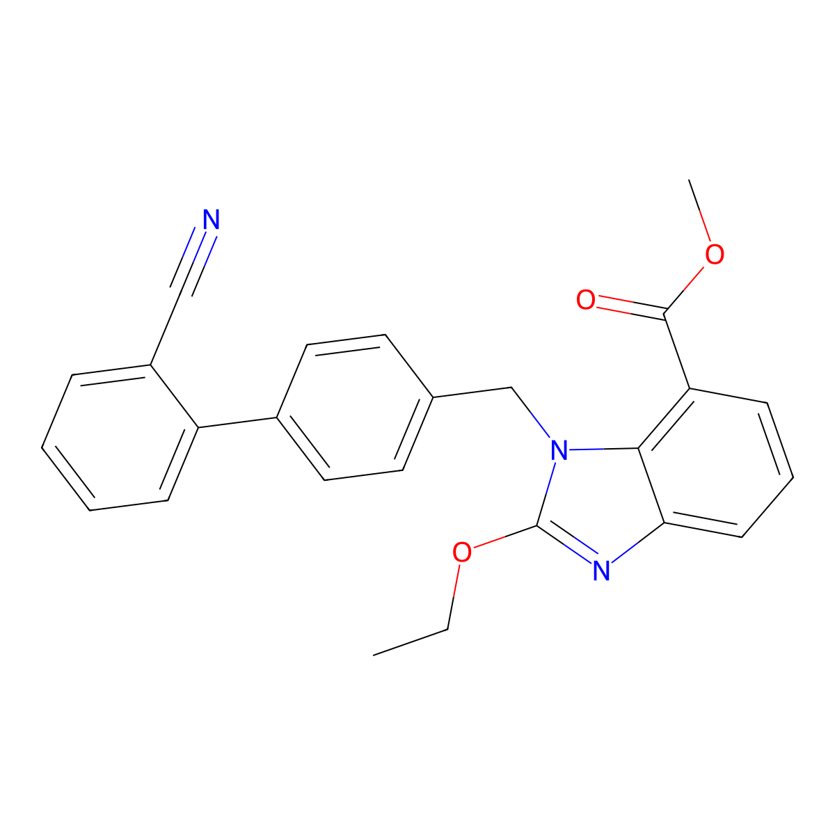 Methyl 1-((2'-cyano(1,1'-biphenyl)-4-yl)methyl)-2-ethoxy-1H-benzimidazole-7-carboxylate molecular structure, CAS 139481-44-0