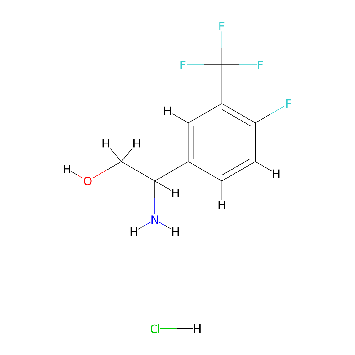2-Amino-2-(4-fluoro-3-(trifluoromethyl)phenyl)ethanol hydrochloride molecular structure, CAS 1394820-12-2