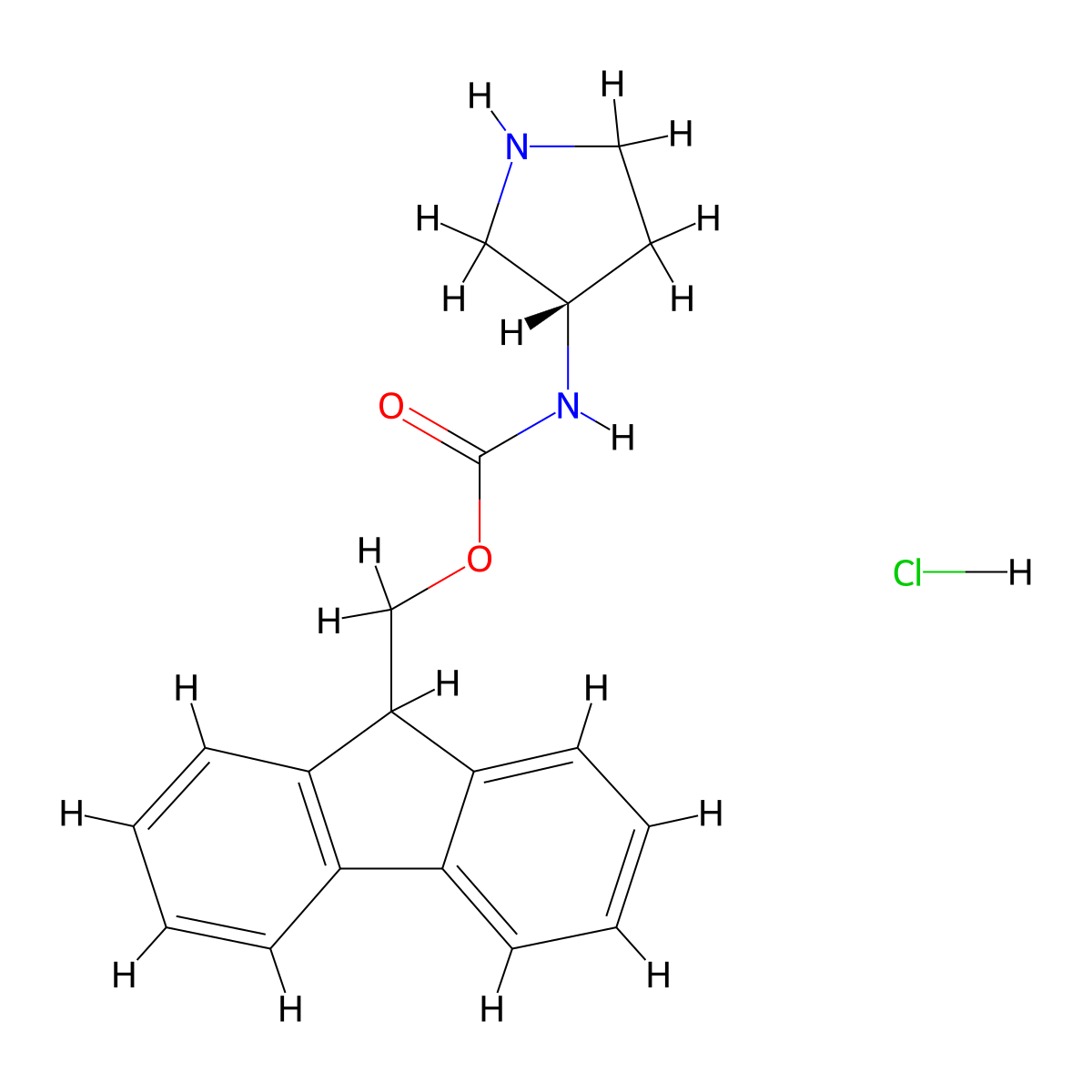 (S)-(9H-Fluoren-9-yl)methyl pyrrolidin-3-ylcarbamate hydrochloride molecular structure, CAS 1394822-91-3