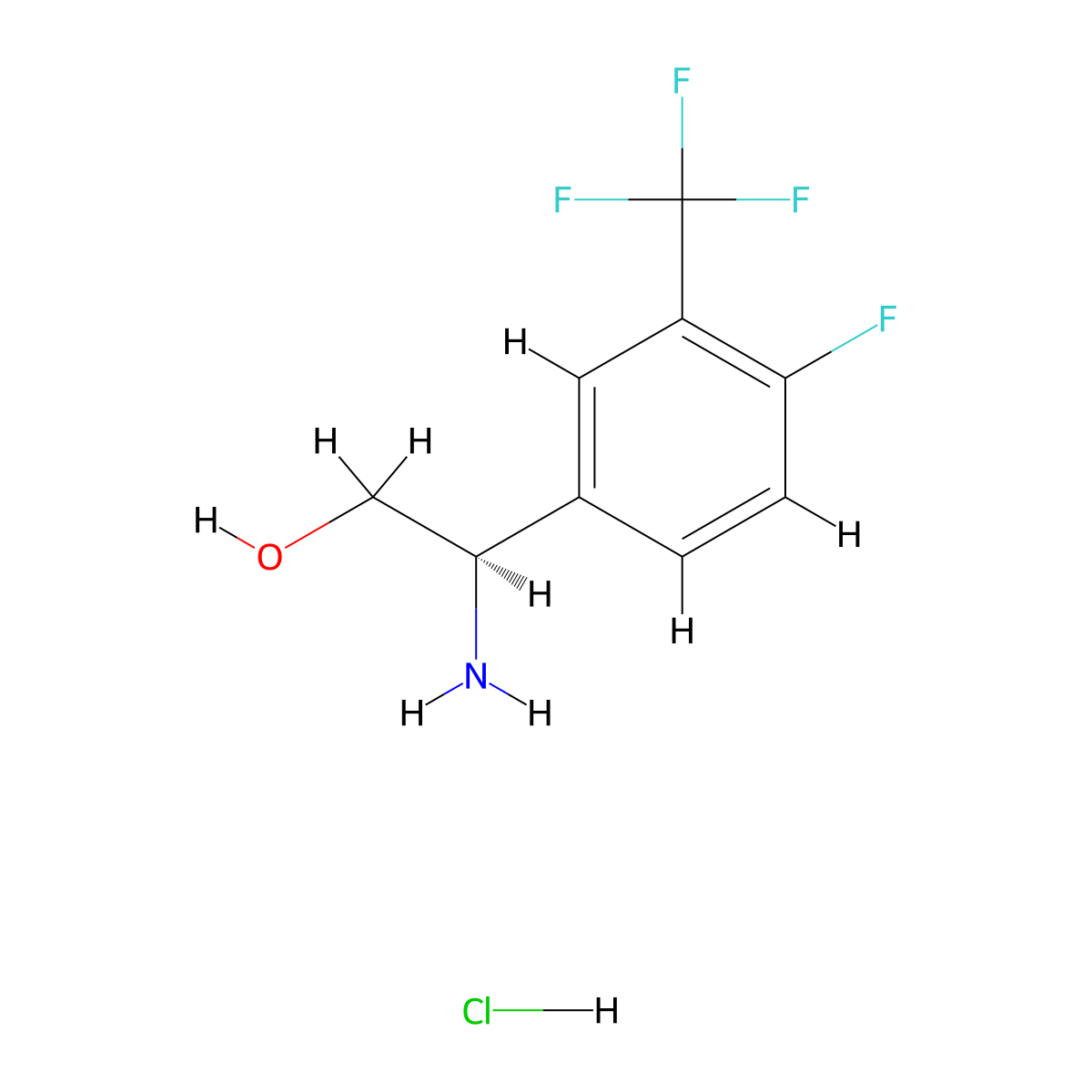 (R)-2-Amino-2-(4-fluoro-3-(trifluoromethyl)phenyl)ethanol hydrochloride molecular structure, CAS 1394822-93-5