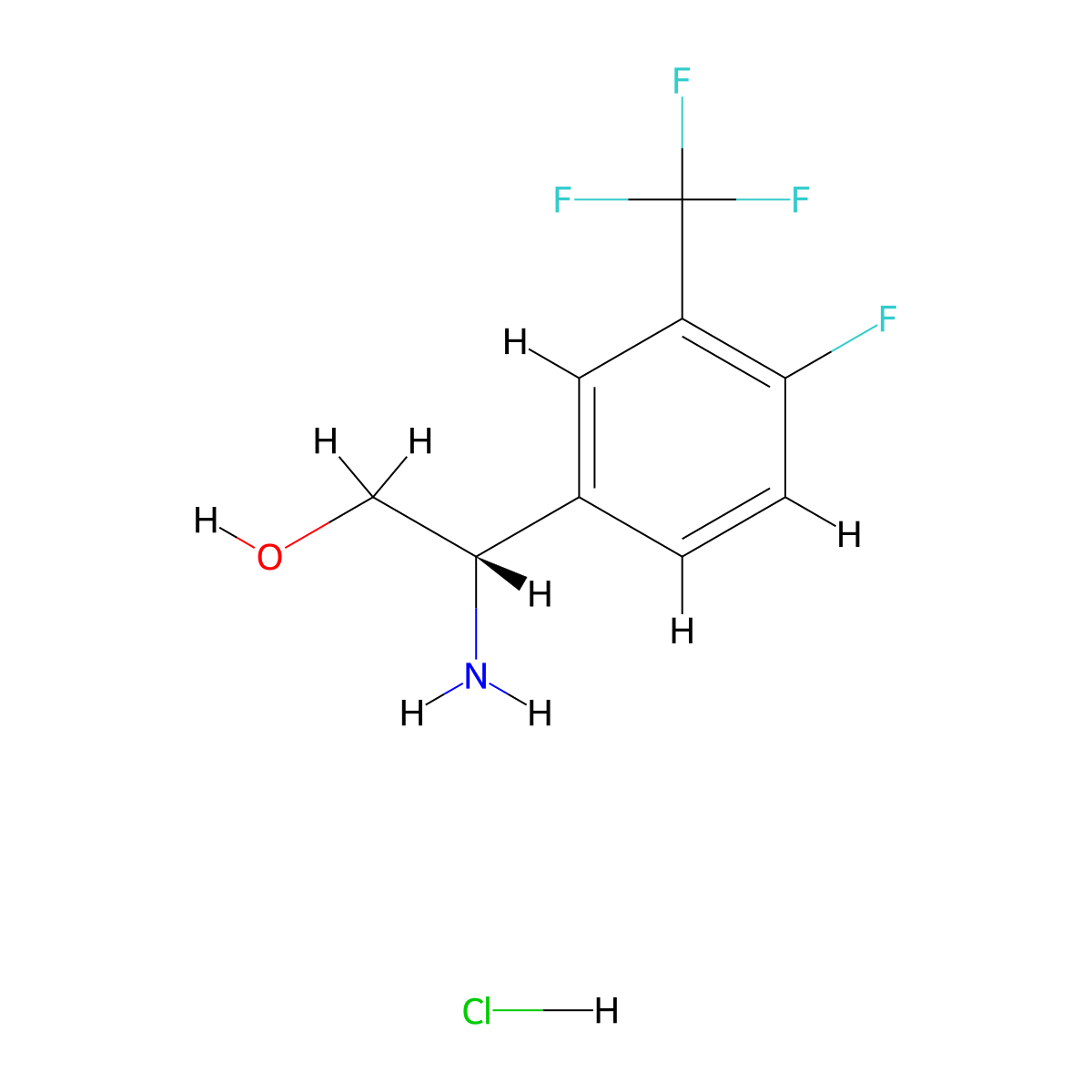 (S)-2-Amino-2-(4-fluoro-3-(trifluoromethyl)phenyl)ethanol hydrochloride molecular structure, CAS 1394822-95-7