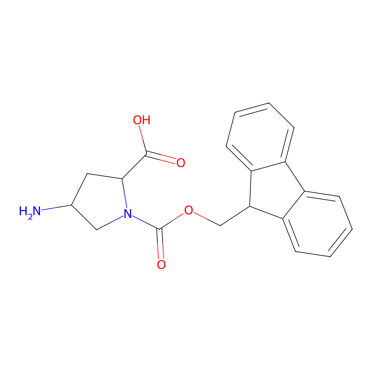 (2R,4S)-1-(((9H-Fluoren-9-yl)methoxy)carbonyl)-4-aminopyrrolidine-2-carboxylic acid molecular structure, CAS 1394827-23-6