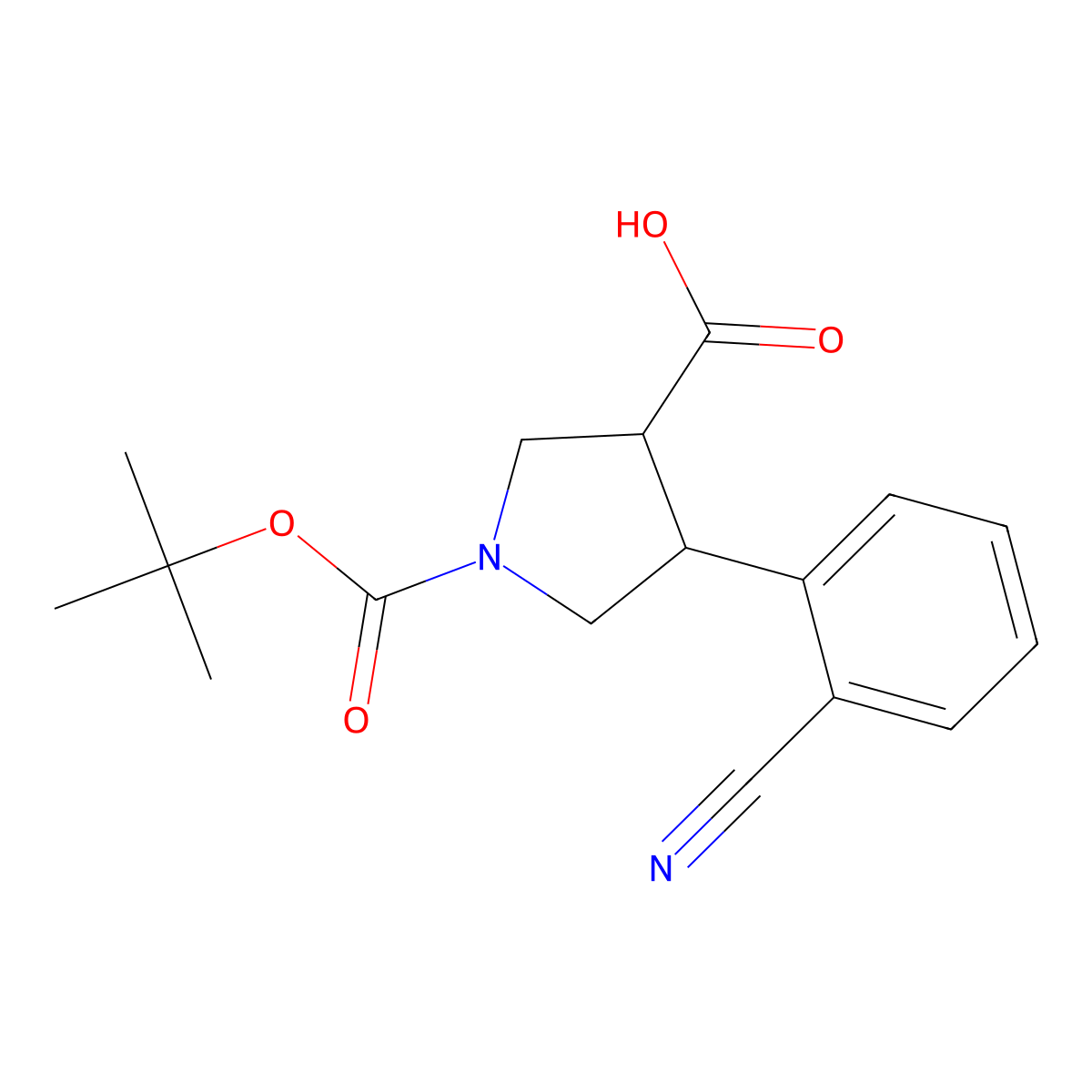 1-Tert-butoxycarbonyl-4-(2-cyanophenyl)pyrrolidine-3-carboxylic acid molecular structure, CAS 1394827-49-6