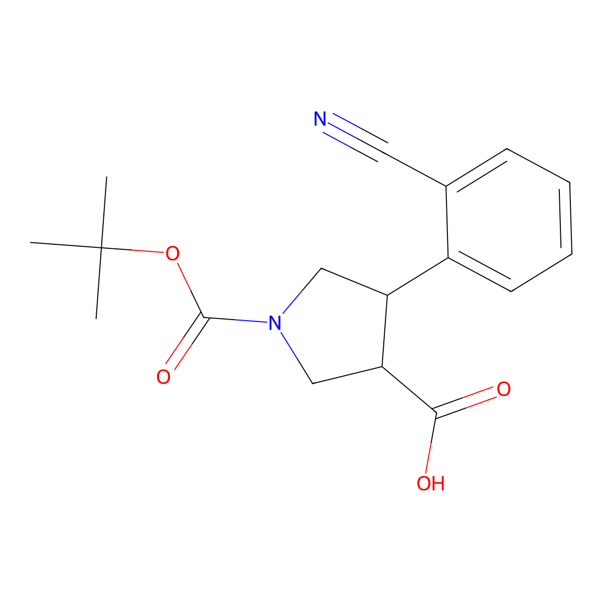 1-Tert-butoxycarbonyl-4-(2-cyanophenyl)pyrrolidine-3-carboxylic acid molecular structure, CAS 1394827-49-6
