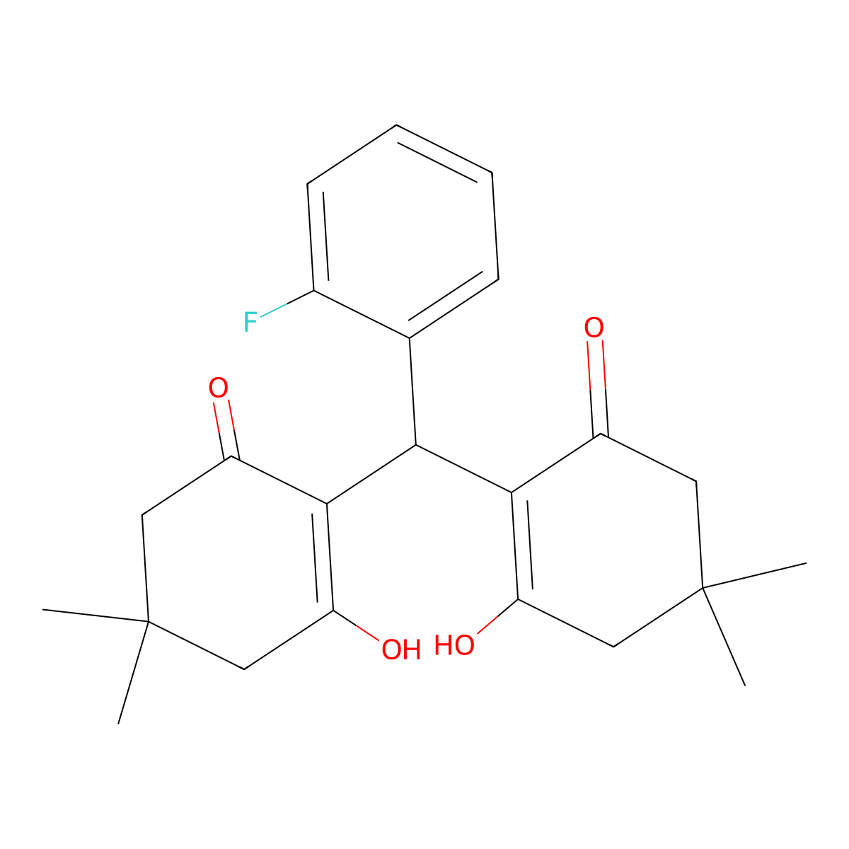 2-[(2-Fluorophenyl)(2-hydroxy-4,4-dimethyl-6-oxo-1-cyclohexenyl)methyl]-3-hydroxy-5,5-dimethyl-2-cyclohexen-1-one molecular structure, CAS 139484-01-8