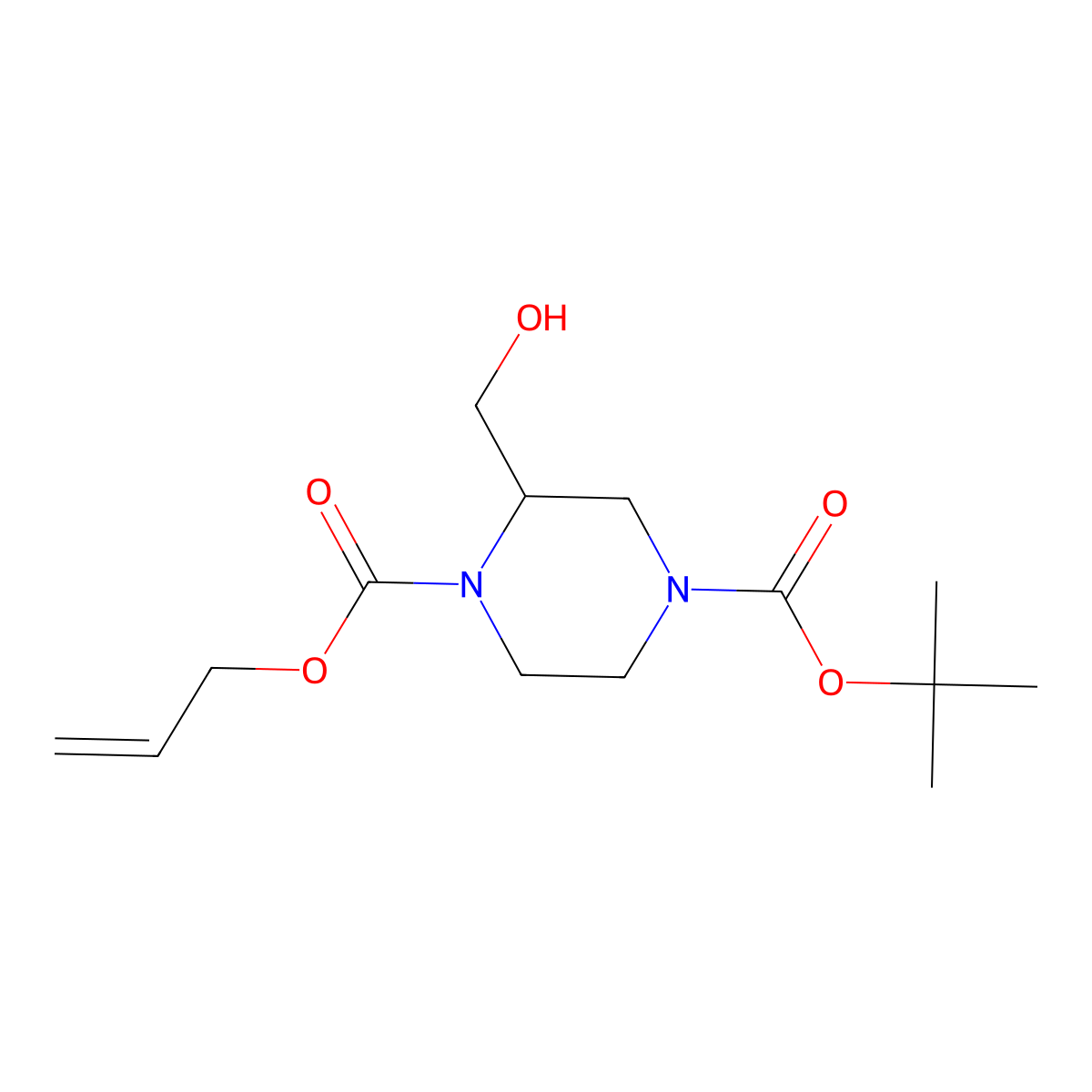 4-Tert-butyl 1-prop-2-en-1-yl 2-(hydroxymethyl)piperazine-1,4-dicarboxylate molecular structure, CAS 1394840-02-8