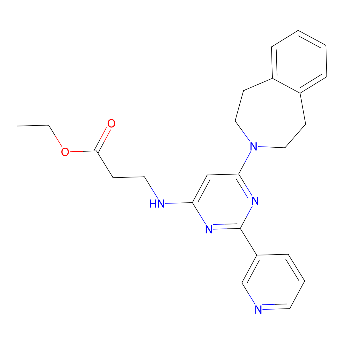 Ethyl 3-[[2-pyridin-3-yl-6-(1,2,4,5-tetrahydro-3-benzazepin-3-yl)pyrimidin-4-yl]amino]propanoate molecular structure, CAS 1394854-51-3