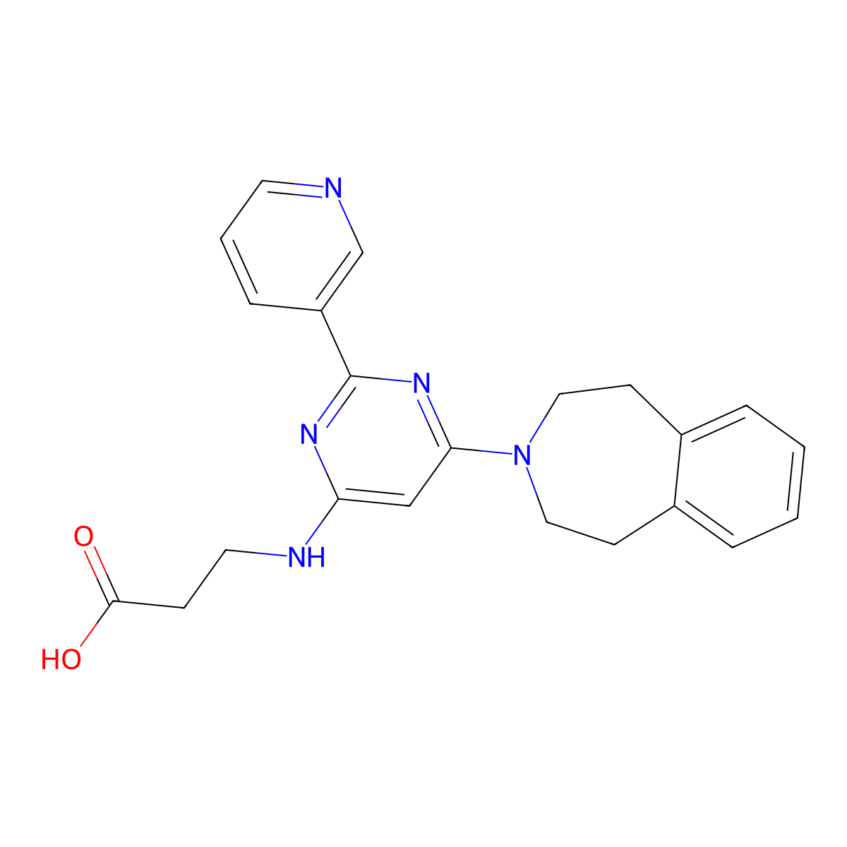 3-[[2-(3-Pyridinyl)-6-(1,2,4,5-tetrahydro-3-benzazepin-3-yl)-4-pyrimidinyl]amino]propanoic acid molecular structure, CAS 1394854-52-4